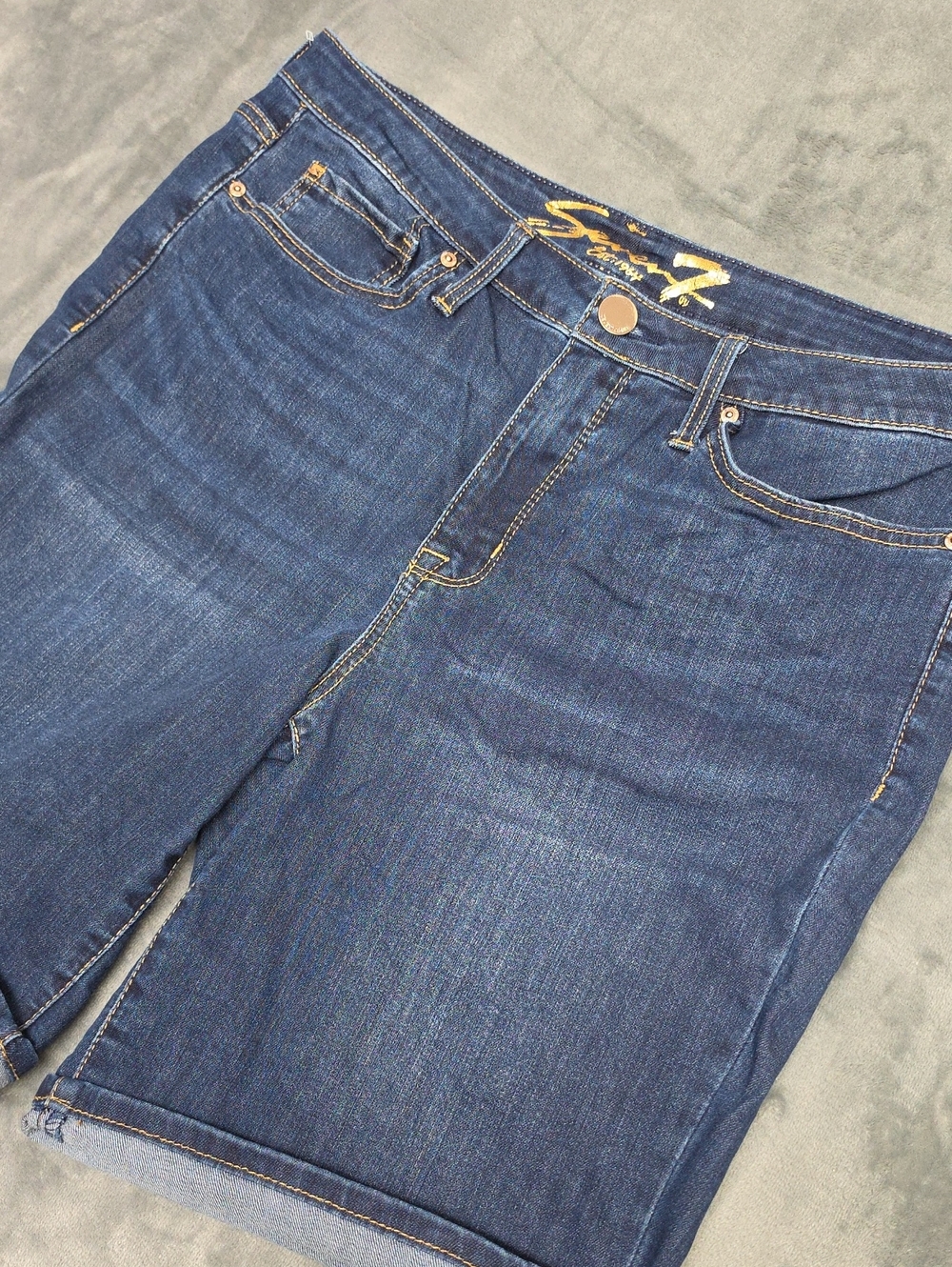 Seven7 Womens 14 Dark Wash Denim Bermuda Shorts Long Length Classic Jeans